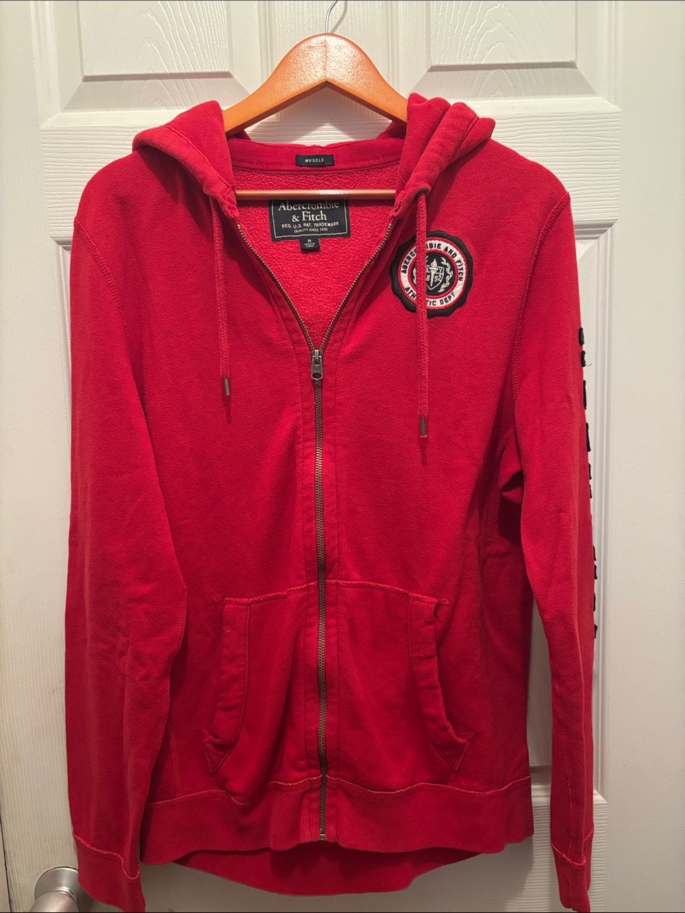 Abercrombie & Fitch Men's Red Zip-Up Hoodie Jacket